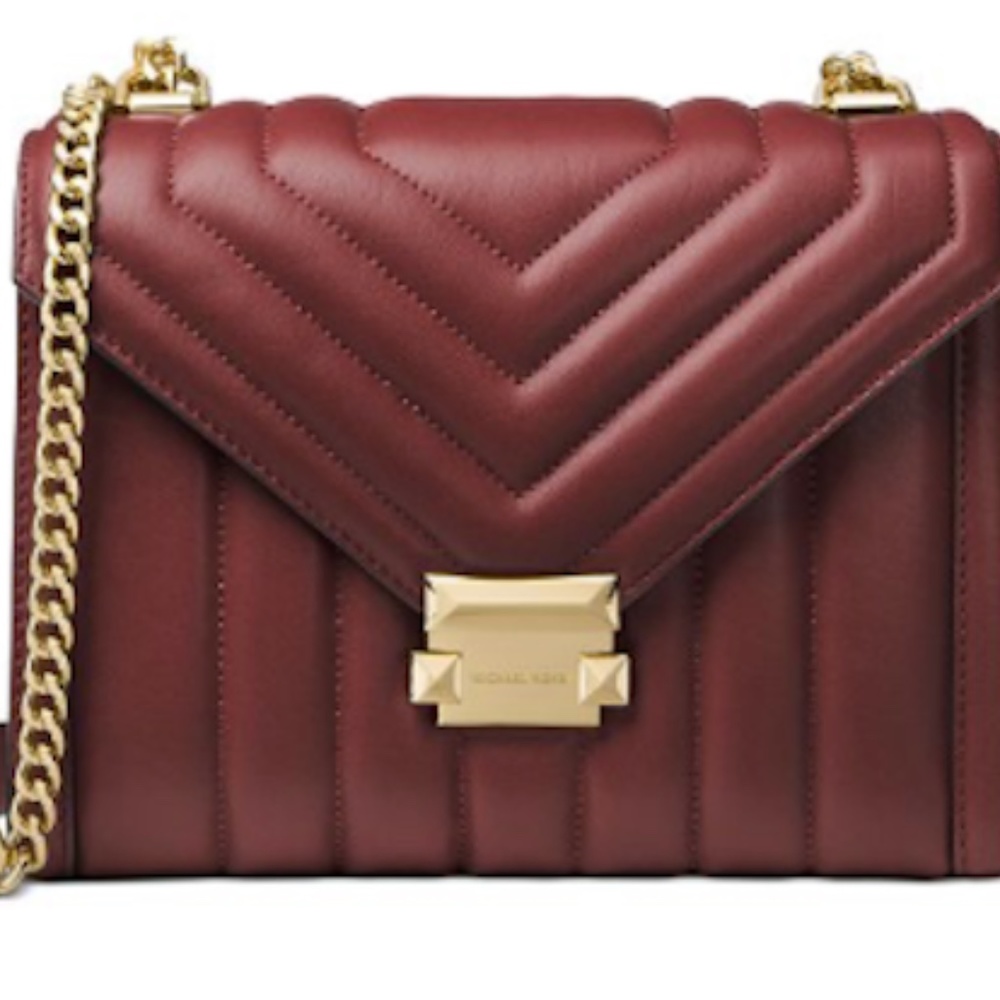 NWT Michael Kors Large Whitney Quilted Leather Shoulder Bag Brandy/Gold